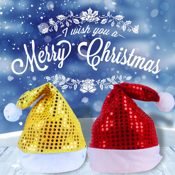 New Arrival Santa Claus Fancy Dress Christmas Night Party Decoration Supplies Sequin Cap Adult Christmas Santa Xmas Hat