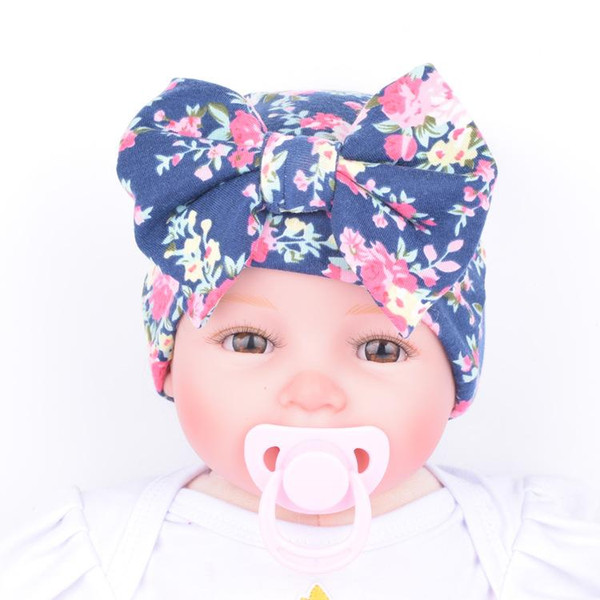 European Newborn hat Boutique Accessories Baby girl knit cotton bow hats Cap Small florals Maternity Autumn winter 0-3months