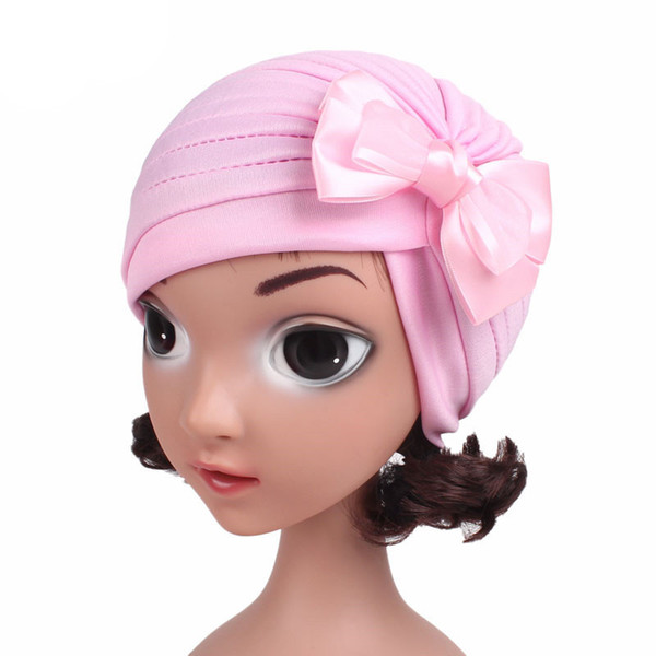 Muslim Elastic Child Girl Ruffle Spandex Cross Bowknot Turban Hat Headband Hairbands Beanie Cap Headwear Hair Accessories