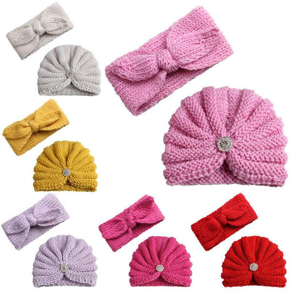 2pcs/set Autumn Winter Baby Hat+designer Headband Fashion Newborn Beanies Girls Headbands Girls Caps Crochet Knit Hat kids Hair Bands