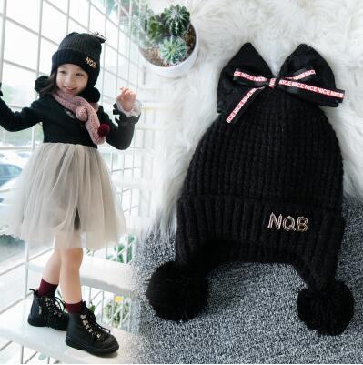 Girls winter wool hat han edition tide female baby warm earmuffs and velvet children 4 lovely princess 5 1-8 years old