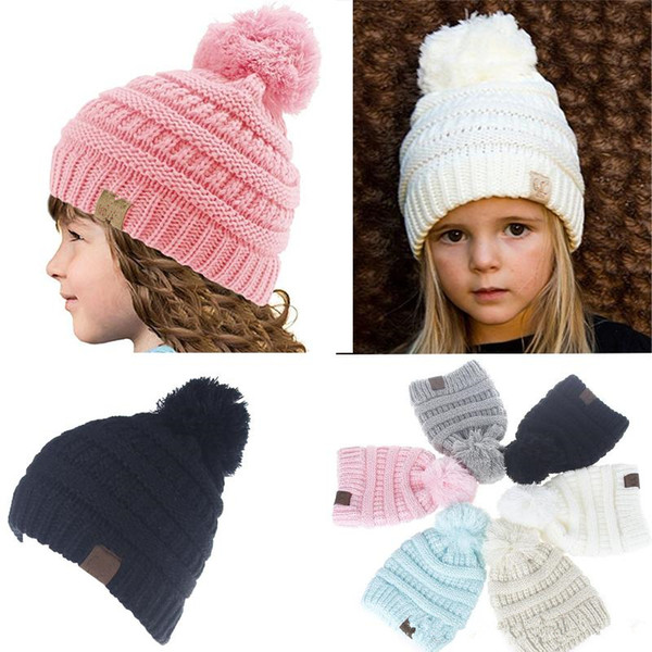 Hot Winter Kids Knit Hats Boys Girls Woolen Beanie Children CC Hats Toddler Knitted Warm Caps Crochet Hat