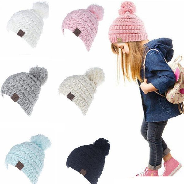 NEW Winter Kids Knit Hats Boys Girls Woolen Beanie Children CC Hats Toddler Knitted Warm Caps Crochet Hat