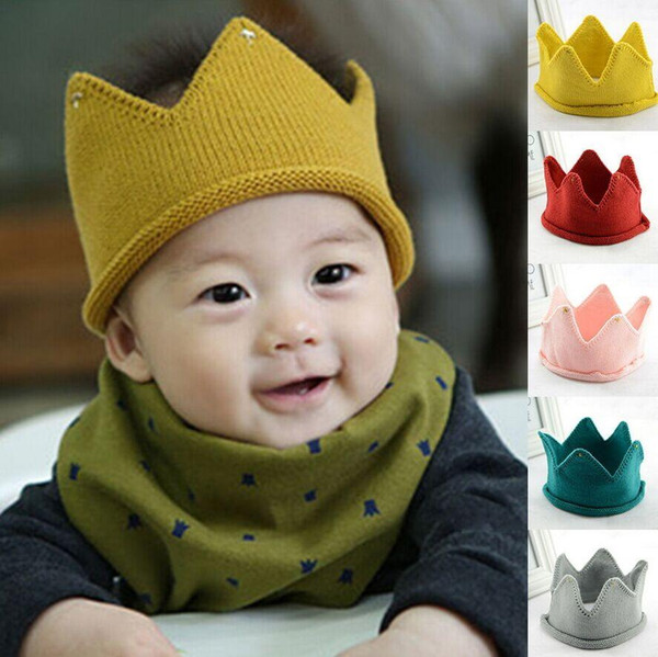 New Baby Knit Crown Tiara Kids Infant Crochet Headband cap hat birthday party Photography props Beanie Bonnet