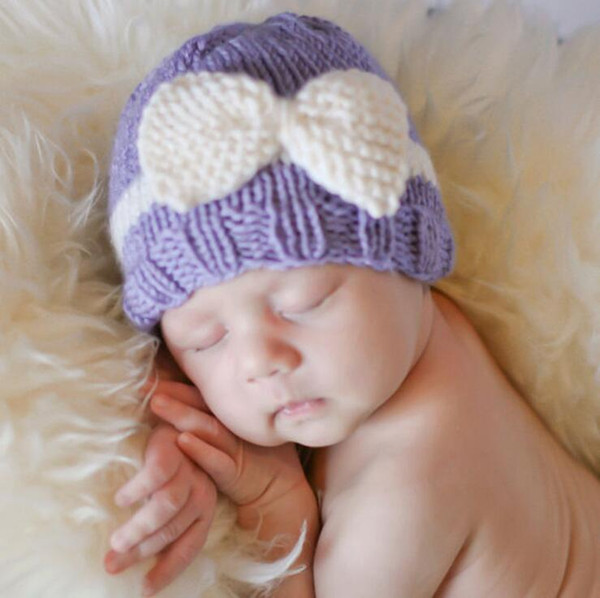 Newborn Knit Beanie Hats Baby Boy Girls Wool Crochet Bows Caps Toddler Kid Cotton Wraps Infant Unisex Hair Accessories Photography Bonnet