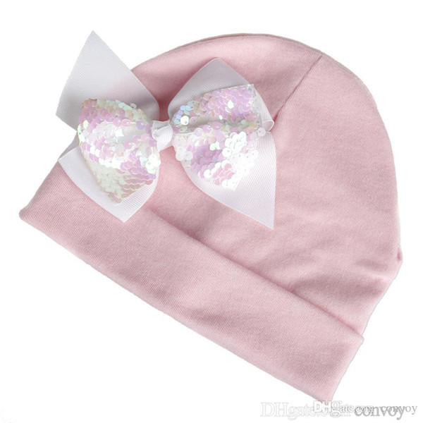 Baby Ribbon bow Hat Caps Sequin Bow Cotton Warm headwrap Turban Knot Fashion heading cap Kids Children Headwear Hair Accessories BH38