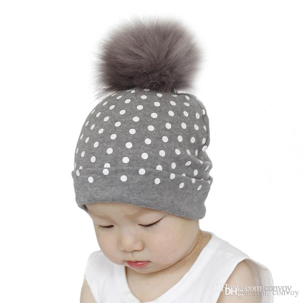 Ins baby warm witner crochet cotton hats with top fluffy ball new fashion kids boys girls dot hedging caps hats BH41