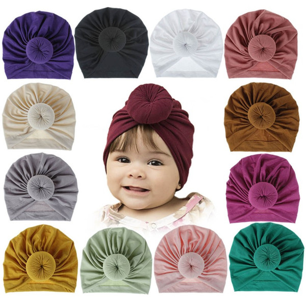 18 colors Children Accessories Newborn Toddler Kids Baby Boy Girl Turban Cotton Beanie Hat Winter Warm Soft Cap Solid Knot Soft Wrap