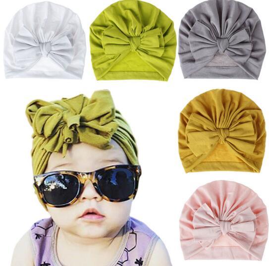 Candy Colors Kids Bow Hat Solid Color Beanie Crochet girls Cute Hat New born Hat Cap