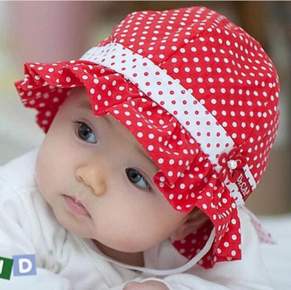 Kids Toddlers Baby Girls Sun Hat Polka Dot Flower Bucket Cap Bowknot Pearl Hat G593