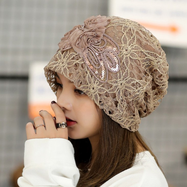 2019 New Women Lace Flower Slouchy Baggy Head Cap Chemo Beanie Cancer Hat Turban Casquette Femme Hats For lady