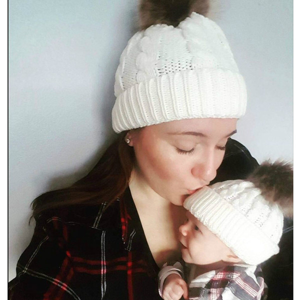 New autumn and winter crochet hat 2019 warm female parent-child hat imitation braid hair ball wool cap