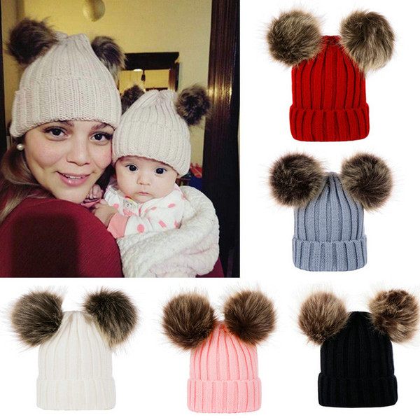 Parent-child kids winter hats Baby Mom Solid Pom Pom Beanie knitting Caps baby designer luxury bucket hats girls children cap hat