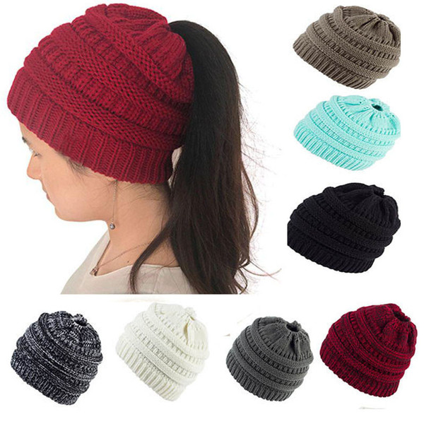 Fashion Candy Colors Hat Winter Autumn Knitted Beanies Casual Beanies Girls women High Bun Beanie Warm Caps Hair Accessories