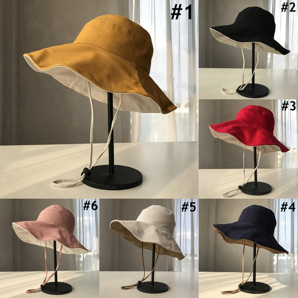 Women Double Side Fisherman Cap Bucket Hat Outdoor Travel Sun Cap Summer Beach Visor Caps 6 Colors LJJO7664