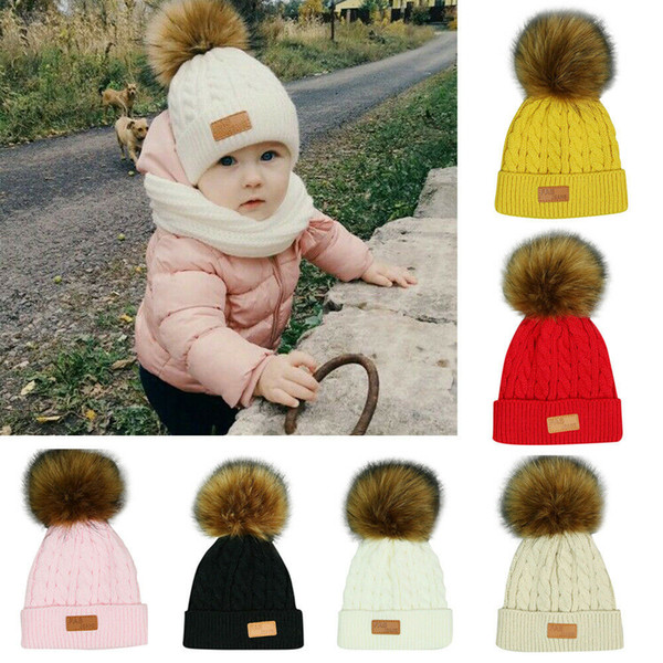 Cute Toddler Girl Boy Kids Baby Infant Winter Warm Fur Pom Knit Hat Beanie Cap
