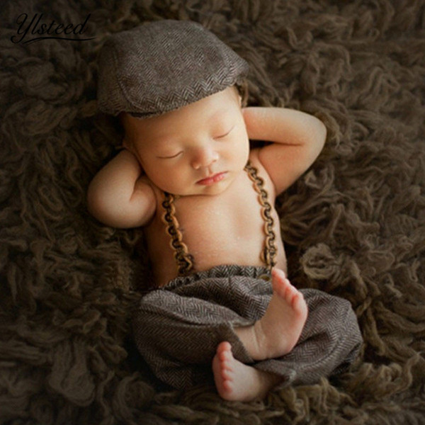 2018 3pcs/Set Newborn Photography Baby Photo Props Baby Boy Suspender Pants Gentleman Hat Cowboy Hat Infant Photoshoot Outfits