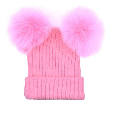 Big Children Women Hats Winter Raccoon Fur Hat Girls Fur pompoms Ball Beanies Cap Kids Crochet Knitted Hats 6 Colors