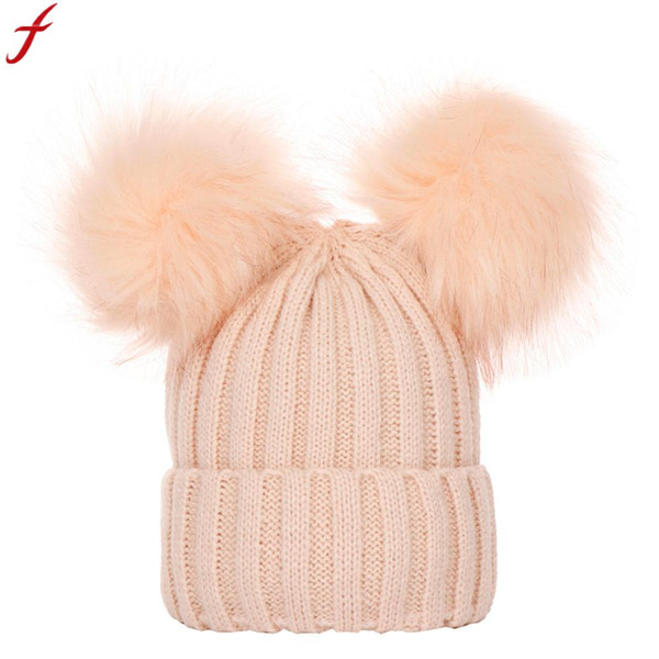 Feitong Autumn And Winter Boys Girls Beanies Pompom Solid Color High Quality Winter Knit Hat Beanie Hairball Warm Cap Gorras