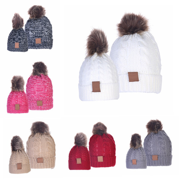 2pcs/set Kids Knitted Hats Pom Mom Baby Crochet Hats Winter Warm Soft Pompom Cap 13 Color HHA1079