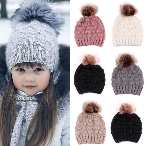 Cute Toddler Kids Hats Girls Boy Baby Winter Warm Crochet Knit Hat 2019 Brand Beanie Fur Cap Children Caps children caps winter