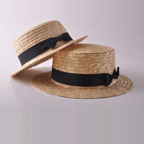 Fashion Women Daughter Summer Bohemian Straw Sun Hat Bow Flat Wide Brim Beach Caps Kids 2T to 8T Adults