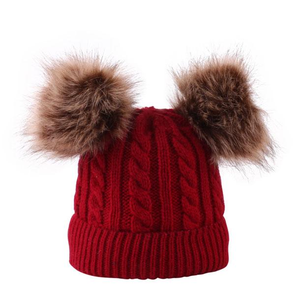 Autumn Winter Kids Knitted Hats Baby Beanies Boys Girls Babies Kids Faux Fur Ball Skull Caps Headwear Children Hats A605