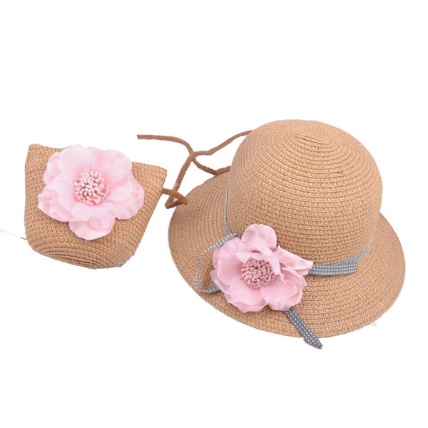 Girls Straw Hat+bag 2pcs kids sets 2019 new Bucket Hat Kids Hats straw bag Summer Sun Hat beach bag Girls beach hat A4160