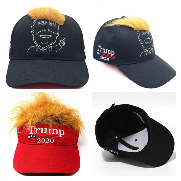 Donald Trump 2020 Election Baseball Hat Yellow Hair Ball Cap Unisex Casquette Top Empty Visor Hip-hop Snapbacks Cap Adjustable Hats D21801