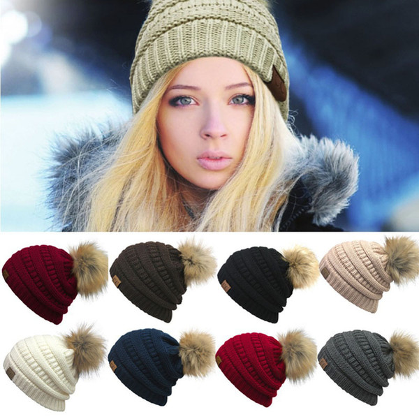 Winter Knitted Hats 11 Design Solid Keep Warm Coarse Wool Hairball Caps Designer Hat Autumn Winter Hats 07