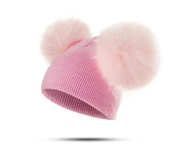 Children Toddler Kids Baby Warm Winter Wool Hat Knit Beanie Fur Pom Pom Hat Baby Boys Girls Cap