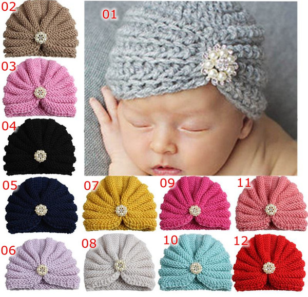 Xmas Christmas Ins Maternity Baby hat Knitted Beanies 100% Cotton Rhinestone Indian crochet hats Winter ears protection hats caps