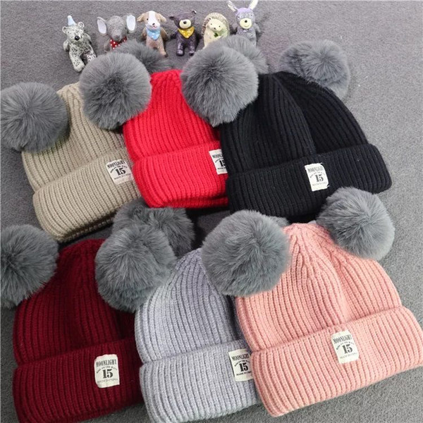 2020 autumn and winter children's knitted hats double ball 15 standard wool cap baby hooded cap men and women baby ball cap