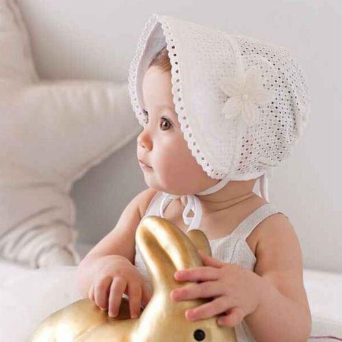 Cute Toddler Kids Baby Girls Flower Lace Hollow Out Sun Straps Hat Cap Summer Cotton Belted Hat Bonnet