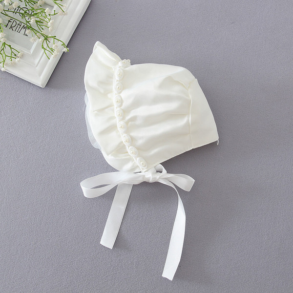 Baby Girls Hats Toddler White Bonnet Party Birthday Cap Newborn Summer Beanies Christening Ball Baptism Hats