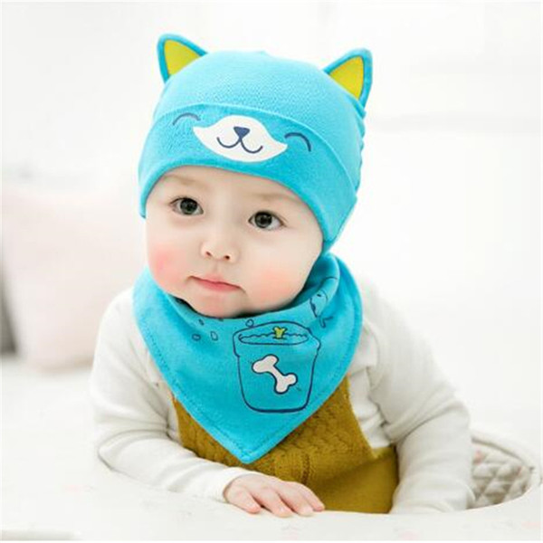 Newborn Hats bibs set toddler Boy Girls Cap bibs suit Infant cute style Beanie 2 pcs / set