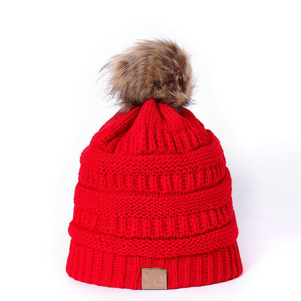 2019 Europe and the United States Men and Women Winter Warm Woolen Cap CC Hats Knitted Hats Bonnet pom-pom 54-60cm ,9 Colors