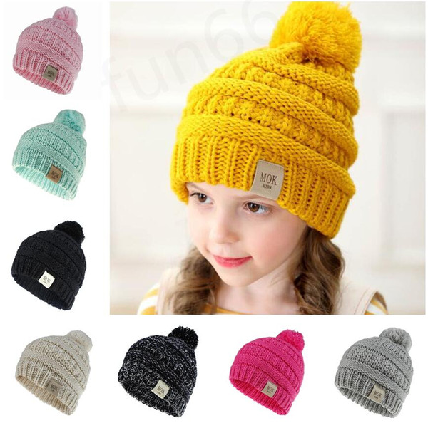 Fashion Kids Beanie Hats INS Baby Pompom Hats 11 colors Fashion Kids Winter Warm Beanies Caps Children Knitting Crochet Pompom Hats