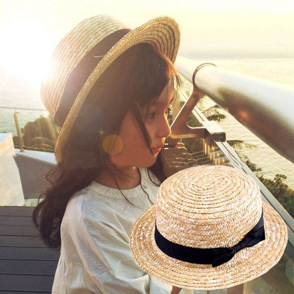 Fashion baby girl straw sun hat summer bowknot cute bohe beach flat top cap sunscreen sun hats