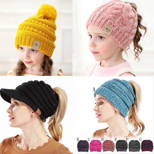 Multi-Color Parents Kids caps Family Match Hats Kidscourful Hats Knitted Fashio Trendy Beanie Winter Over sized Chunky Skull Caps Soft Cable