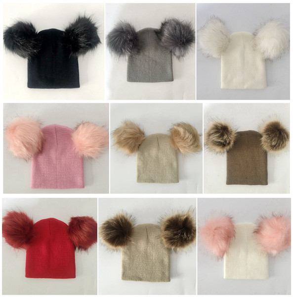 Ins Winter Children Hats Fur Pom Pom Ball Hat Girl Boy Wool Baby Cap Toddlers Kids Knit Beanie Warm Hats Xmas Gift RRA2578