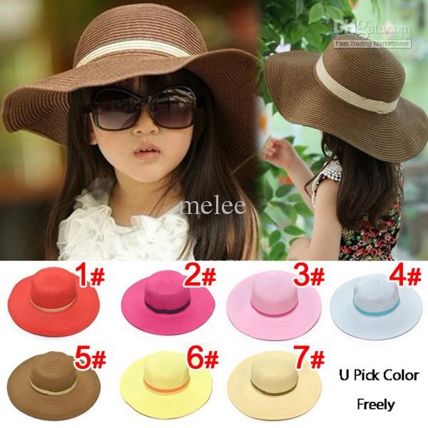 Girls Wide Brim Hats Child girl hat baby beach hat children hat girls sun hat 7 color choose 2-8T