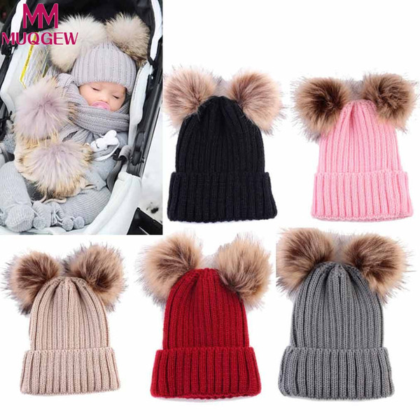 MUQGEW Newborn Cute Fashion Keep Warm Winter Hats Children's cap for girls boys Knitted Wool Hemming Hat