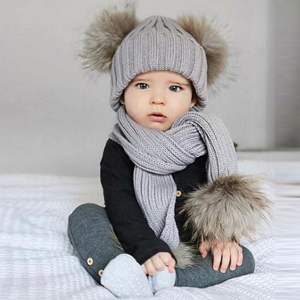 MUQGEW Baby pom pom hat baby boy girls hat and Scarf set Winter Knitted hats keep Warm Set Cute Kids Hats WY8