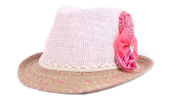 Lowest 2013 Baby Flower Caps Baby Hat Kids Straw Fedora Hat Girls Sun Hat Children Summer Hat Jazz Cap