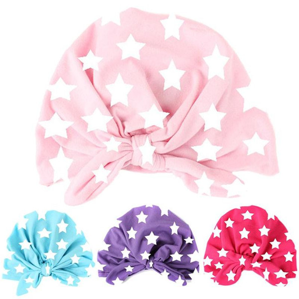 Infant Star Print Pattern Hats Newborn Cute Bunny Ear Hat Toddler Knot Rabbit Ear Beanie Hat Kids Turban Head Wraps