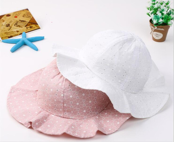 Baby Summer Outdoor Bucket Hat Children Floral Print Panama Cap Sun Beach Cap Lovely Lace Princess Baby Girl Brim Sun Hats GB504