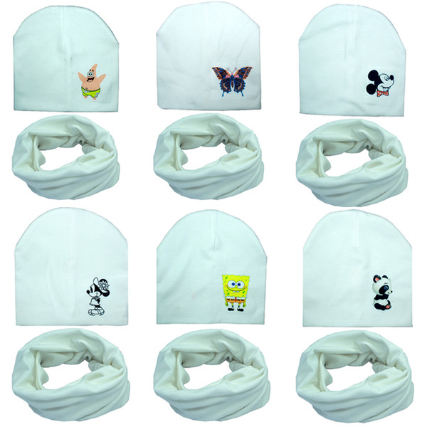 2019 Baby boy girl Hat Cotton Scarf set Spring Infant Caps Beanies Cartoon Print Autumn Winter Children Kids Skullies & Beanies