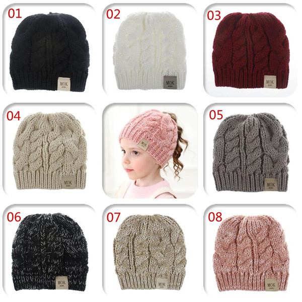 8 colors New Kids Ponytail Hats Fashion Kids Beanie Hats Children Knitting Crochet Ponytail Hats Fashion Kids Winter Warm Beanies Caps