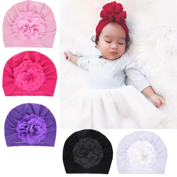 Children Knitted Hat Pearl Flower Flat Eaves Knitted Hat Elastic Pleated Hat Solid color Headcloth 61